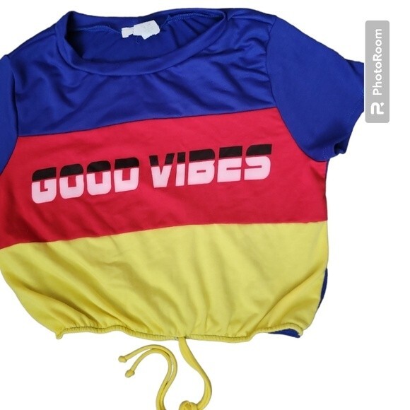 J&Sky GOOD VIBES Striped Crop Top - S - Picture 1 of 6